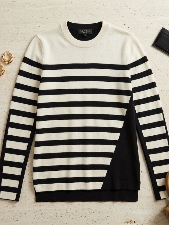rag & bone Tops - Rag & Bone Cream and Black Striped Long-Sleeve Tee